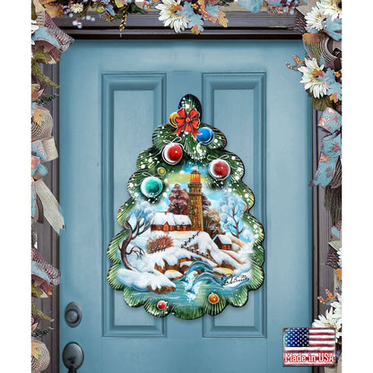 Lighthouse Tree Christmas Door Decor by G. DeBrekht - Coastal Holiday Decor - 8119185H