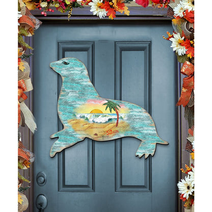 Sea Lion Coastal Door Decor by G. DeBrekht - Coastal Holiday Decor - 8198532H