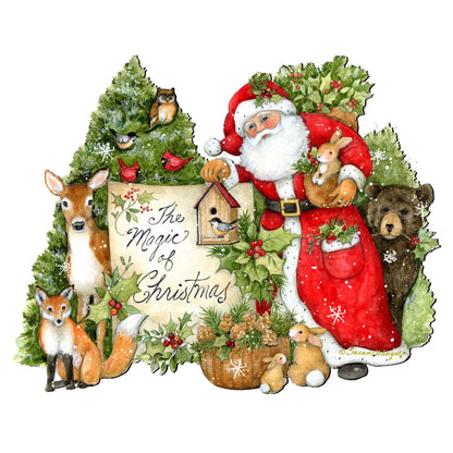 Woodland Playing Santa Door Decor by Susan Winget - Christmas Santa and Snowman Decor - 8471103H-SW