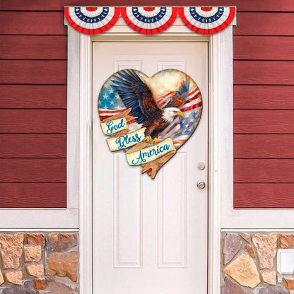 God Bless America Patriotic Eagle Heart Decorative Holiday Door Decor by G. DeBrekht - American Christmas Decor - 8652789H