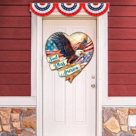 God Bless America Patriotic Eagle Heart Decorative Holiday Door Decor by G. DeBrekht - American Christmas Decor - 8652789H