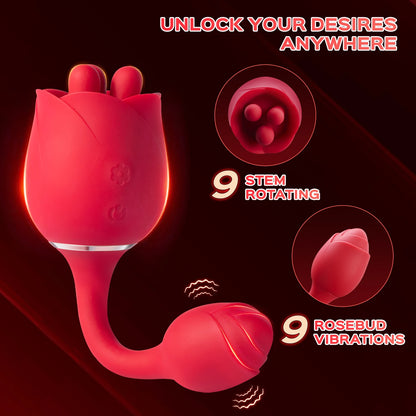 Rose Vibrator, Clitoral Vibrator for Women'sPleasure with 9 Rotating TongueLicking, 9 Vibrating NippleStimulation, and Rec