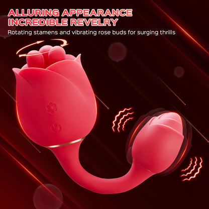 Rose Vibrator, Clitoral Vibrator for Women'sPleasure with 9 Rotating TongueLicking, 9 Vibrating NippleStimulation, and Rec