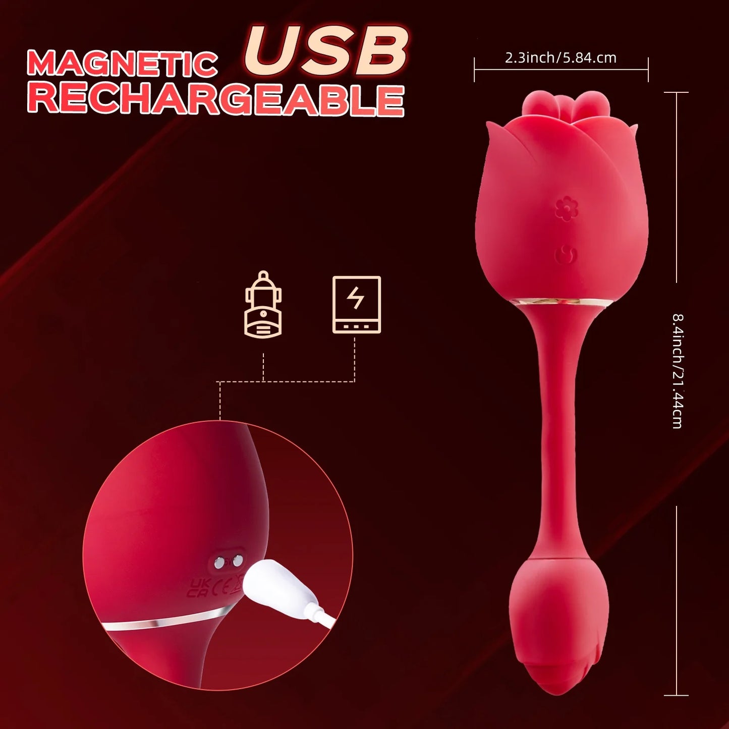 Rose Vibrator, Clitoral Vibrator for Women'sPleasure with 9 Rotating TongueLicking, 9 Vibrating NippleStimulation, and Rec