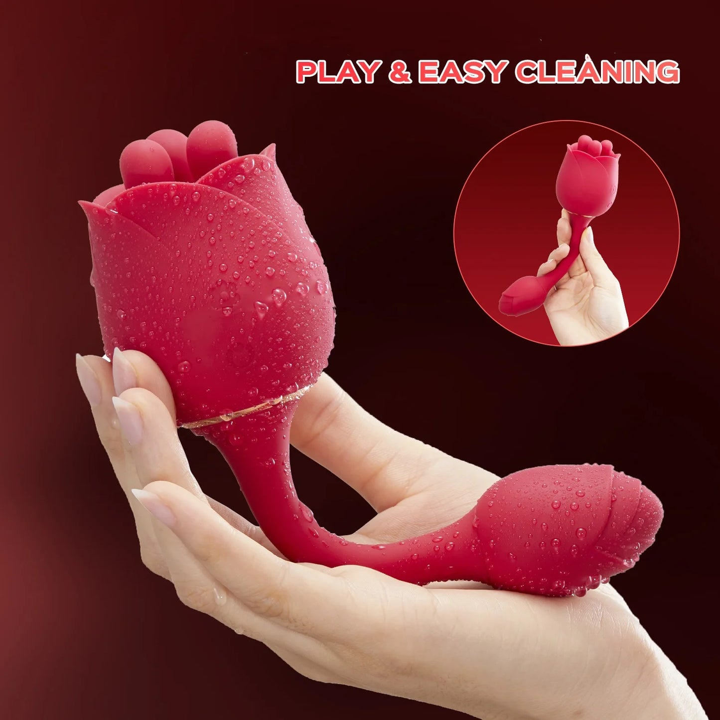 Rose Vibrator, Clitoral Vibrator for Women'sPleasure with 9 Rotating TongueLicking, 9 Vibrating NippleStimulation, and Rec