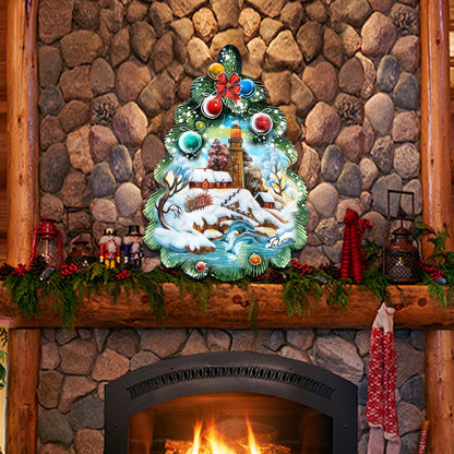 Lighthouse Tree Christmas Door Decor by G. DeBrekht - Coastal Holiday Decor - 8119185H
