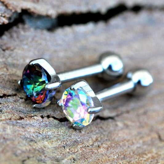 316L Stainless Steel Prong Set Iridescent Cubic Cartilage Earring
