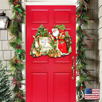 Woodland Playing Santa Door Decor by Susan Winget - Christmas Santa and Snowman Decor - 8471103H-SW